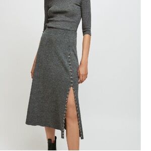 Maje Jupitta Knit Skirt with Piercings in Grey